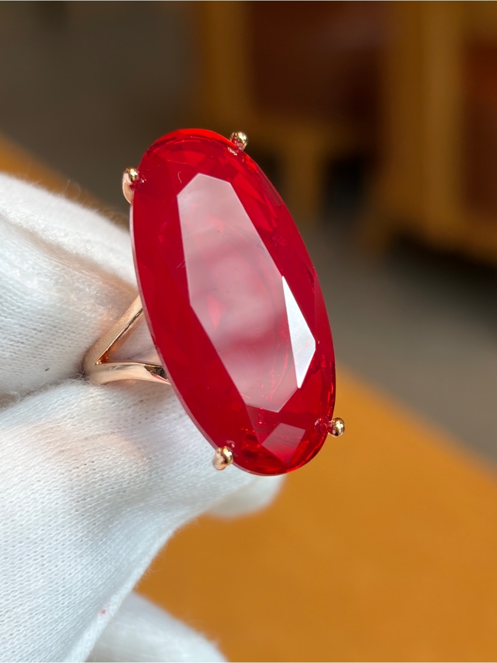 New Rose Gold Plated S925 Oval Simulated Ruby Luxury Cocktail Solitaire Ring 8